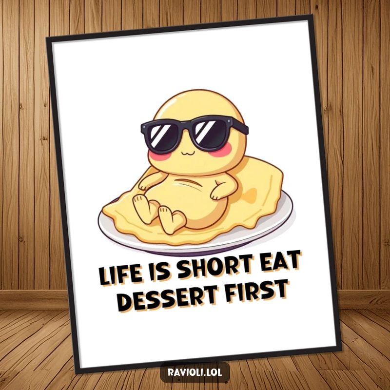 Funny Free Printable Wall Art: Ravioli in Sunglasses Lounging on Plate, Quirky Food Decor