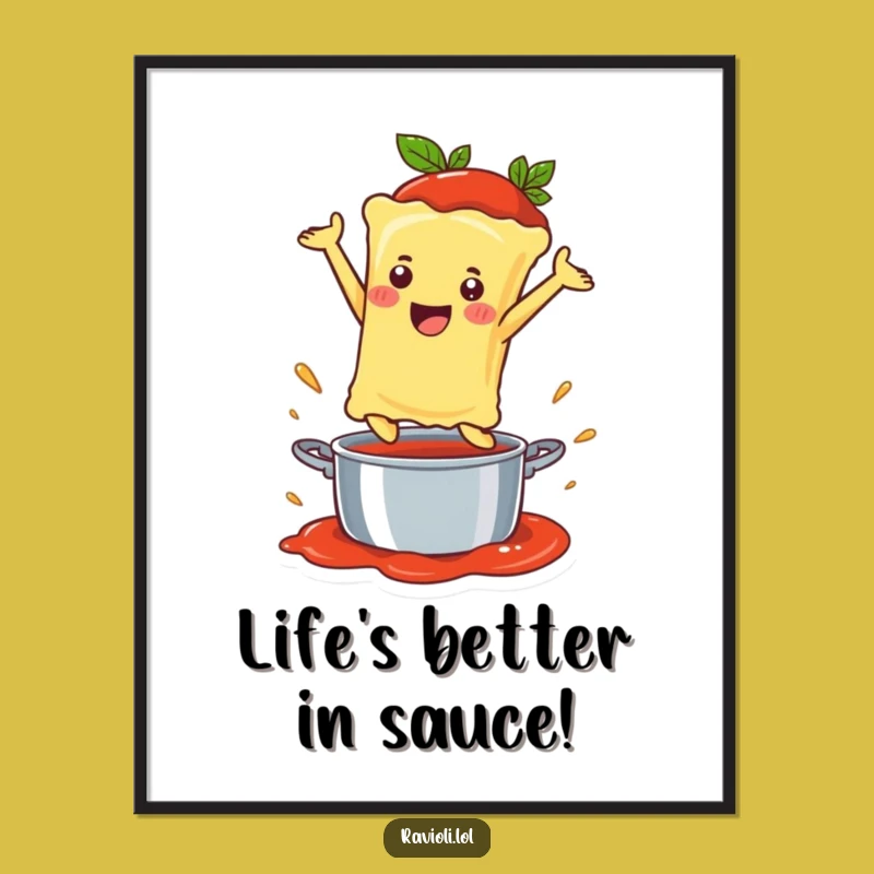 Funny Free Printable Wall Art: Happy Ravioli Sauce Dive - Quirky Downloadable Decor