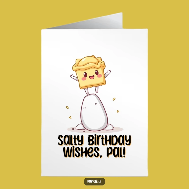 Free Printable Birthday Card: Funny Ravioli Salt Shaker Balance - Downloadable Laughs!