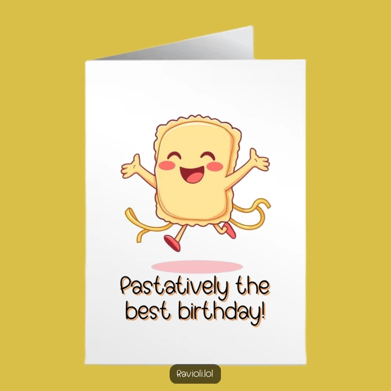 Free Printable Birthday Card: Joyful Ravioli Jumps - Funny Pasta Downloadable Gift