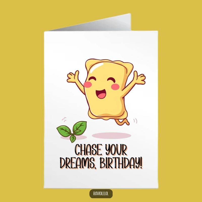 Free Printable Birthday Card: Ravioli Chasing Basil! Downloadable Funny Gift