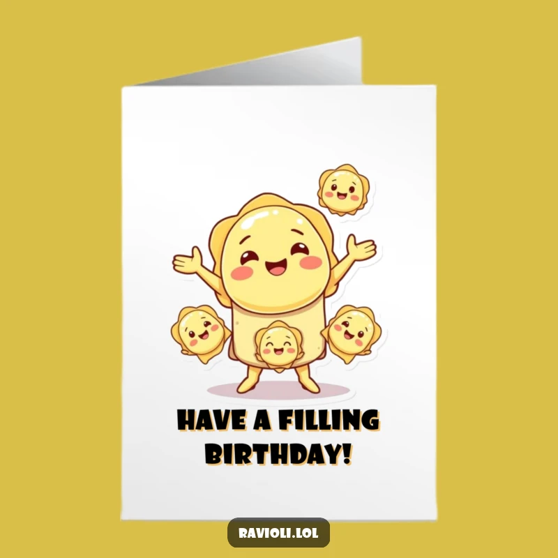 Free Printable Birthday Card: Ravioli Juggling Funny Downloadable Gift