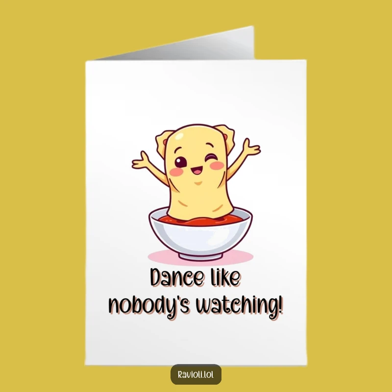 Free Printable Dancing Ravioli Birthday Card: Silly Downloadable Gift for Party Fun