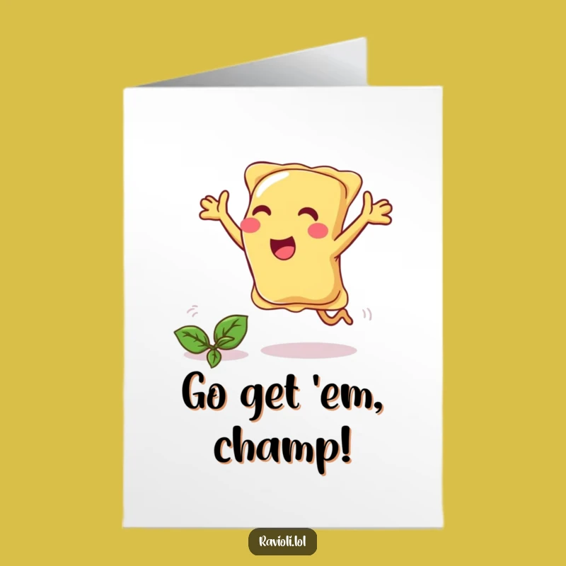 Free Printable Congrats Card: Happy Ravioli Chasing Basil! Downloadable Gift