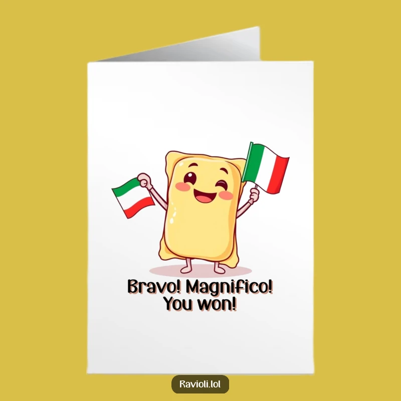 Free Printable Congrats Card: Ravioli's Italian Victory Wave - Humorous Downloadable Gift