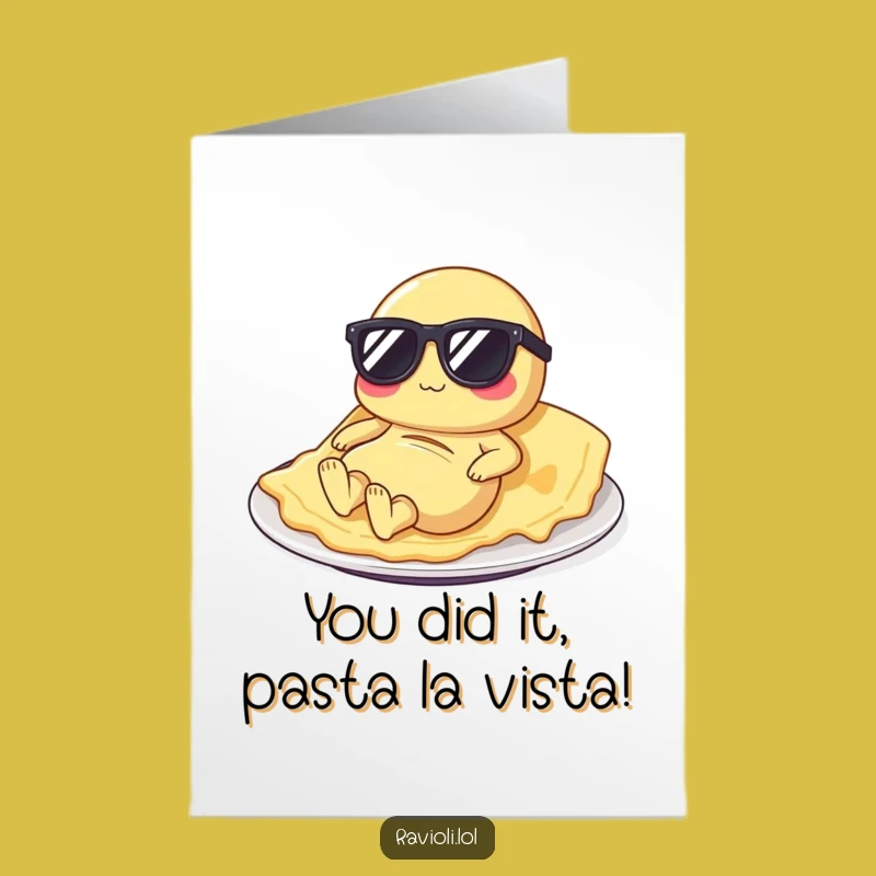 Free Printable Ravioli Congrats Card: Funny Sunbathing Food, Downloadable Gift
