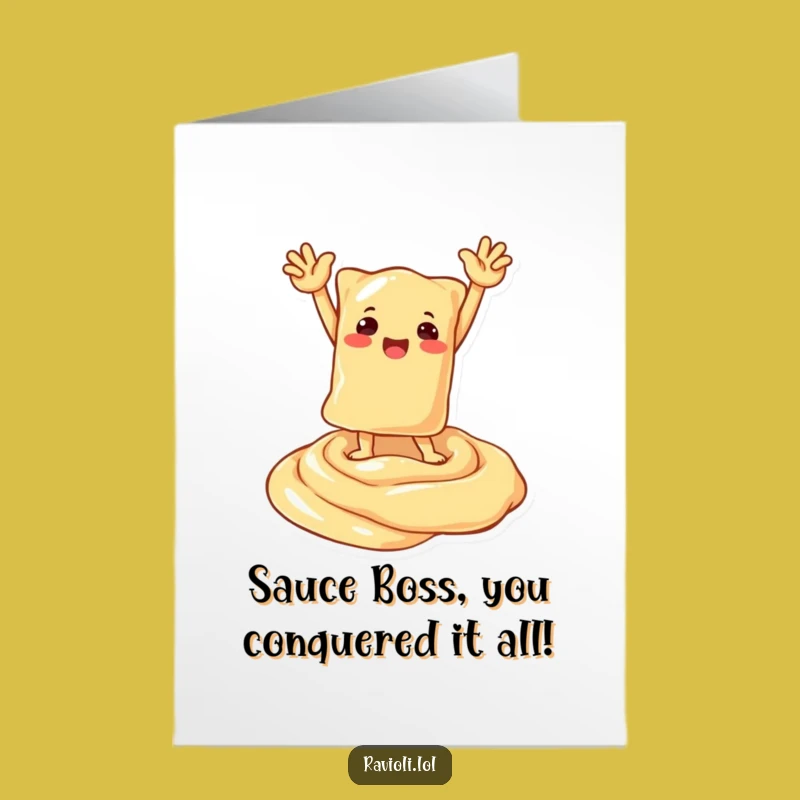 Free Printable Congrats Card: Ravioli's Saucy Triumph, Italian Food Fame, Downloadable DIY Win