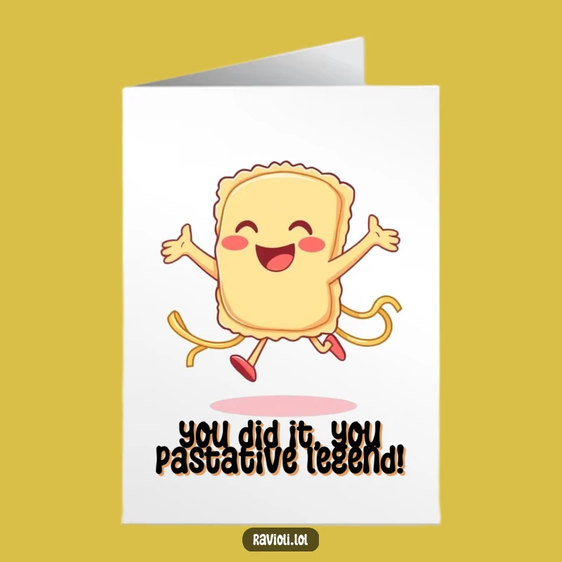 Free Printable Congrats Card: Jumping Ravioli Victory - Humorous Pasta Downloadable Gift