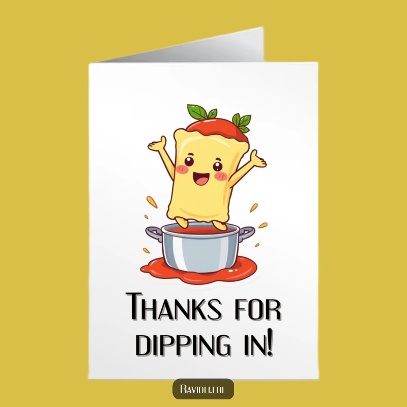 Free Printable Thank You Card: Ravioli's Joyful Sauce Leap - Express Gratitude Humorously