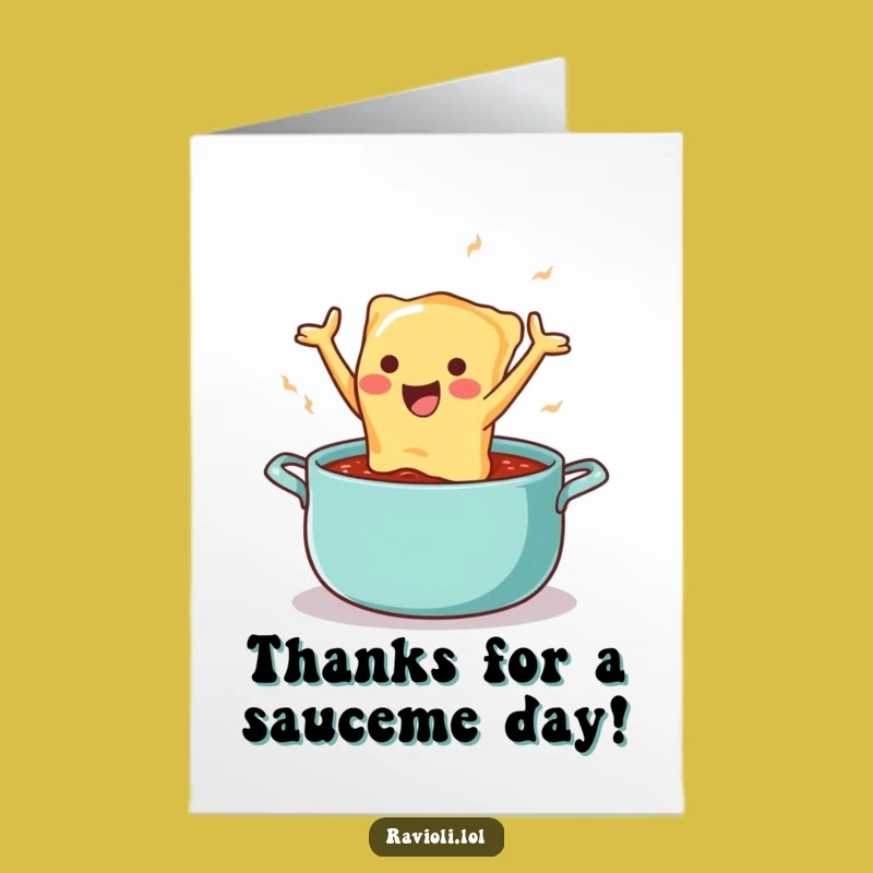 Free Printable Thank You Card: Ravioli's Saucy Gratitude, Humorous Downloadable Gift