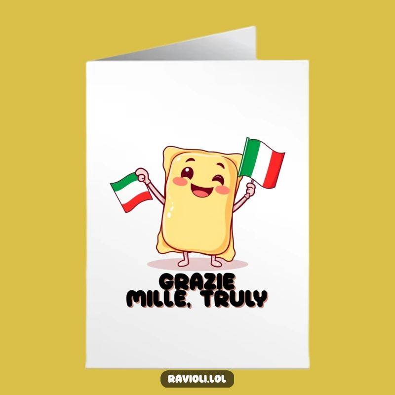 Free Printable Thank You Card: Italian Ravioli Thanks - Funny Flag Waving Downloadable Gift