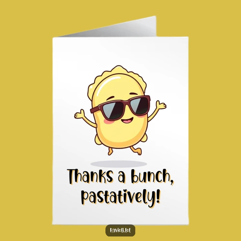 Free Printable Thank You Card: Grinning Ravioli Sunglasses Hop! Downloadable Appreciation Gift