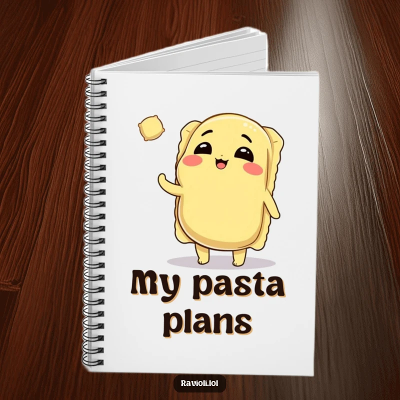 Funny Ravioli Notebook: Winking ravioli character tossing a tiny ravioli, perfect for journaling foodie adventures.