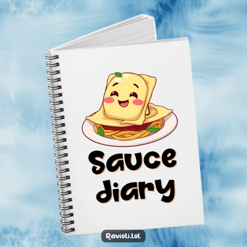 Funny Ravioli Plate Notebook: Ravioli character sliding into a plate with a goofy grin, perfect for journaling foodie adventures.