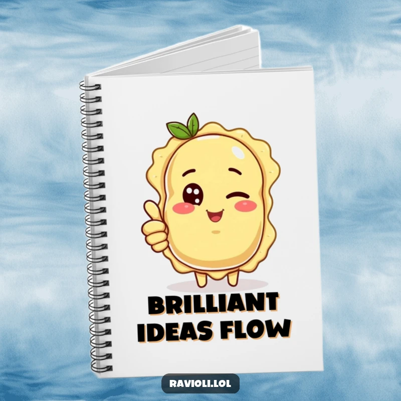 Funny ravioli character winking and giving a thumbs up, a funny and motivational notebook cover.
