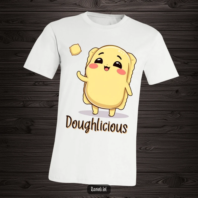 Funny Ravioli T-Shirt: A plump ravioli character winks playfully while tossing a tiny ravioli, ideal for food lovers.