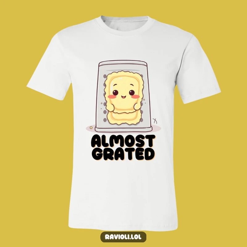 Funny Ravioli Peeking Cheese Grater T-Shirt - Comedic Italian Foodie Apparel Gift