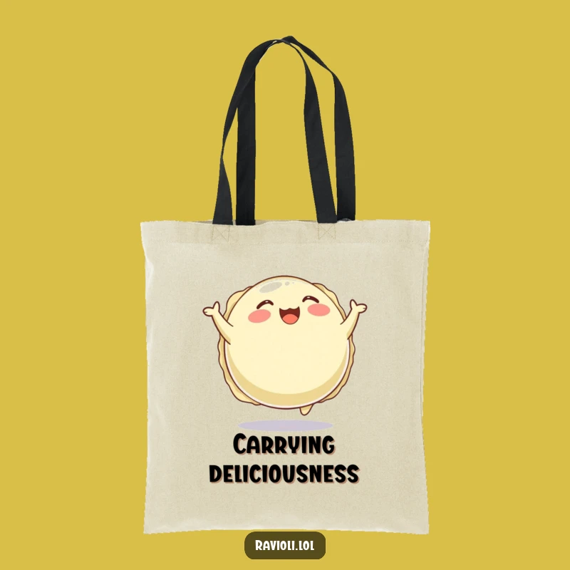 Funny Happy Ravioli Tote Bag: Joyful Pasta Character Bag