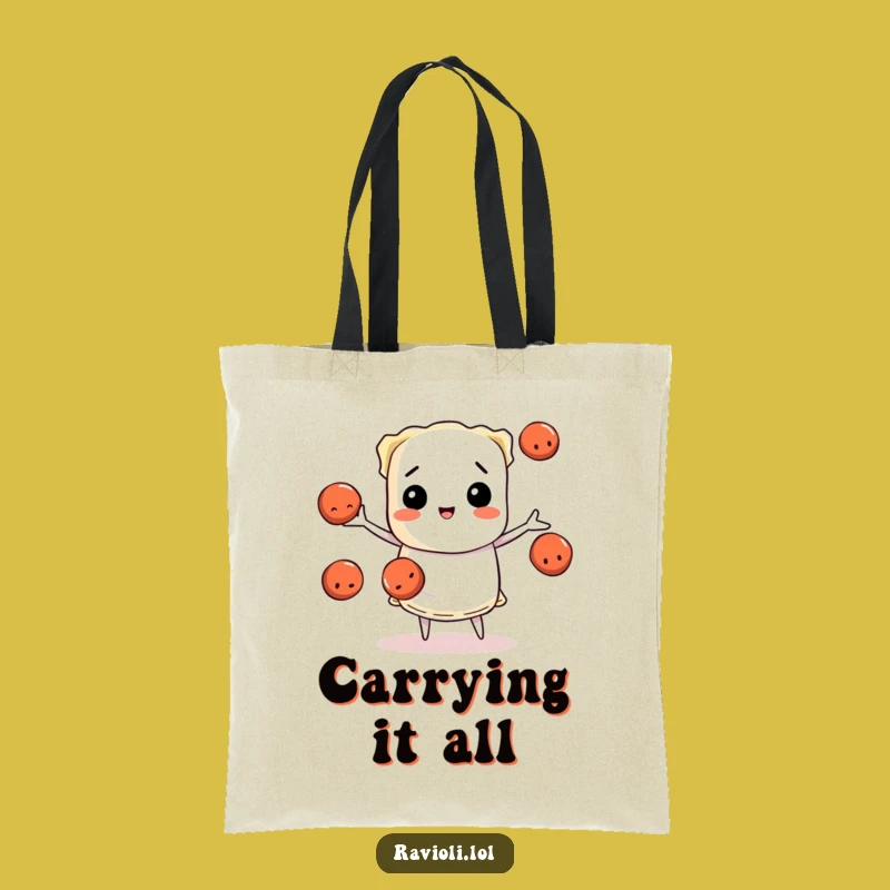 Funny Ravioli Tote Bag: Hilarious Juggling Meatballs, Kitchen Accessory Gift