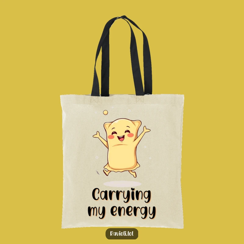 Funny Happy Ravioli Tote Bag: Energetic Italian Pasta Cartwheeling, Practical Humorous Gift