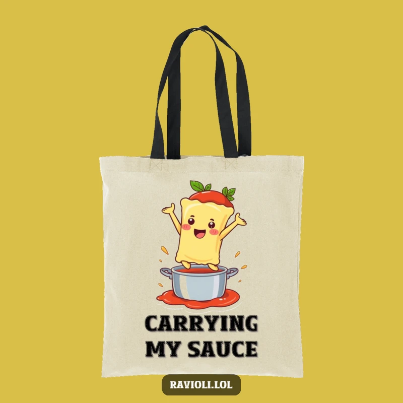 Funny Ravioli Sauce Leap Tote Bag: Happy Noodle Dive Carryall, Great Gift