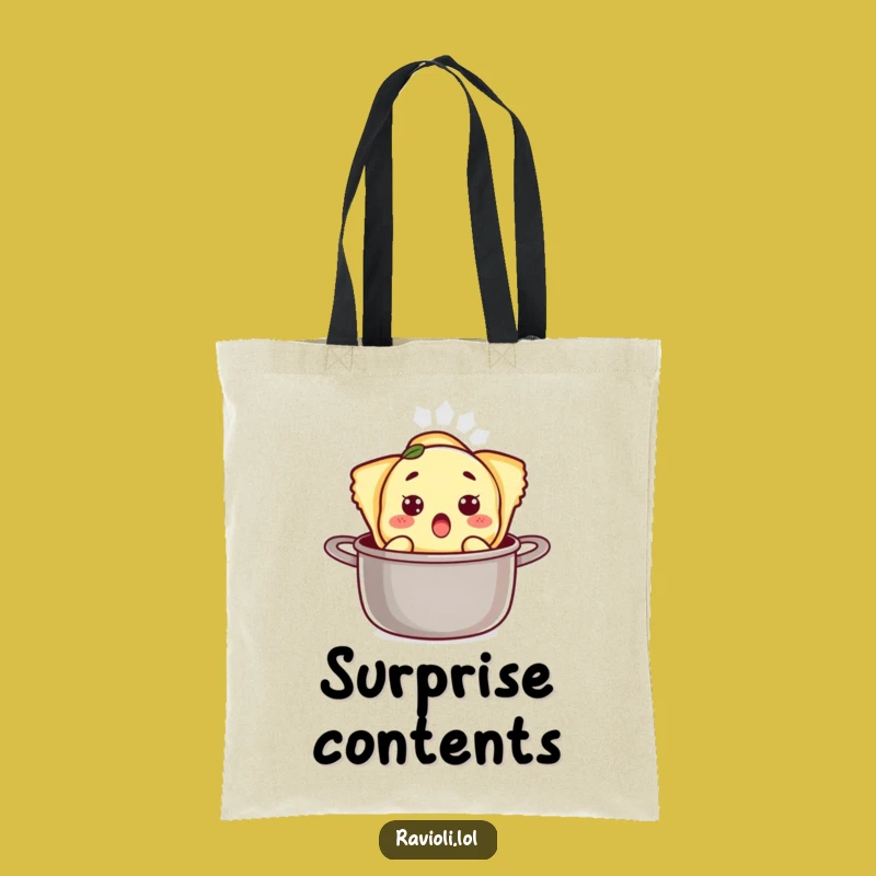 Funny Surprised Ravioli Pot Tote Bag - Culinary Surprise Accessory