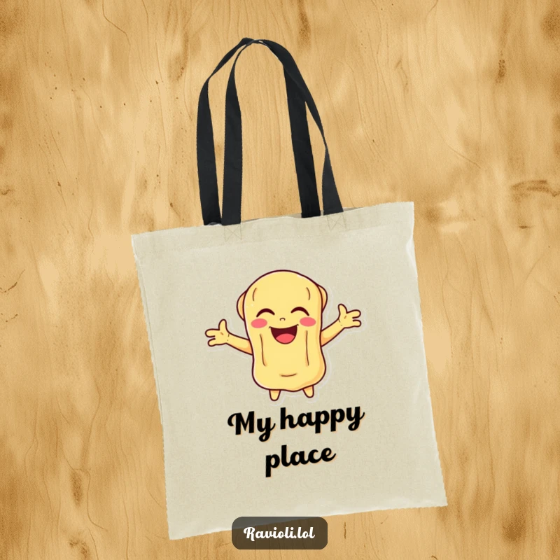 Funny Ravioli Tote Bag featuring a pasta character in full, arms-outstretched laughter, perfect for carrying joy.